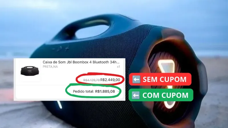 Comprovante de compra de JBL Boombox 4 por R$ 1.885 com cupom